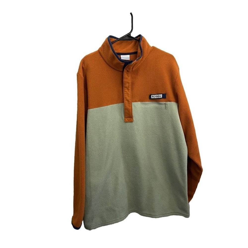Columbia PFG Fleece Sweatshirt Men Large Two Tone Pocket Snap Buttons
